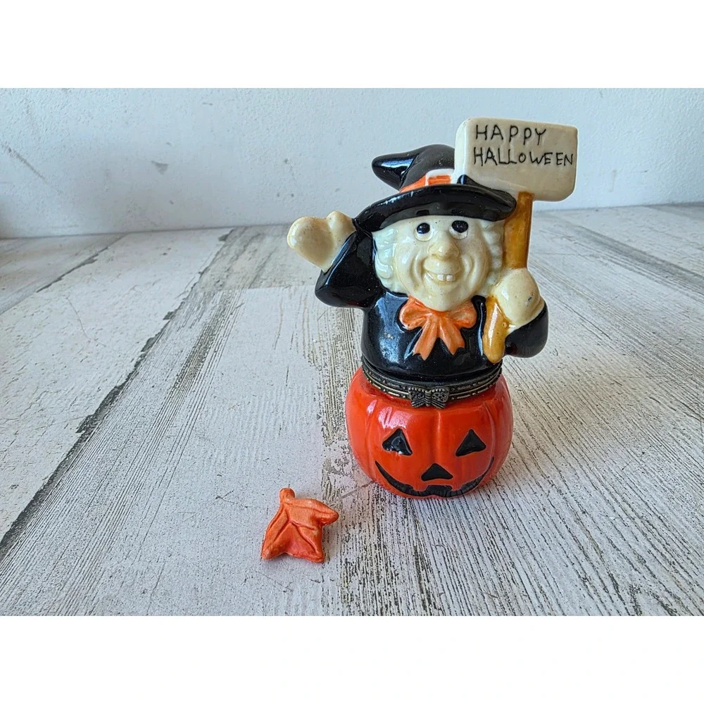 Vintage Greenbrier witch pumpkin trinket box Halloween village decor Jack